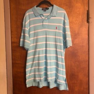 Polo Ralph Lauren Mens Size L Light Blue Striped Cotton Knit Polo Shirt